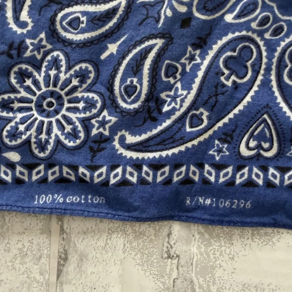 VTG Bandanna Zan Headgear USA Blue Paisley 100% Cotton Americana Biker
